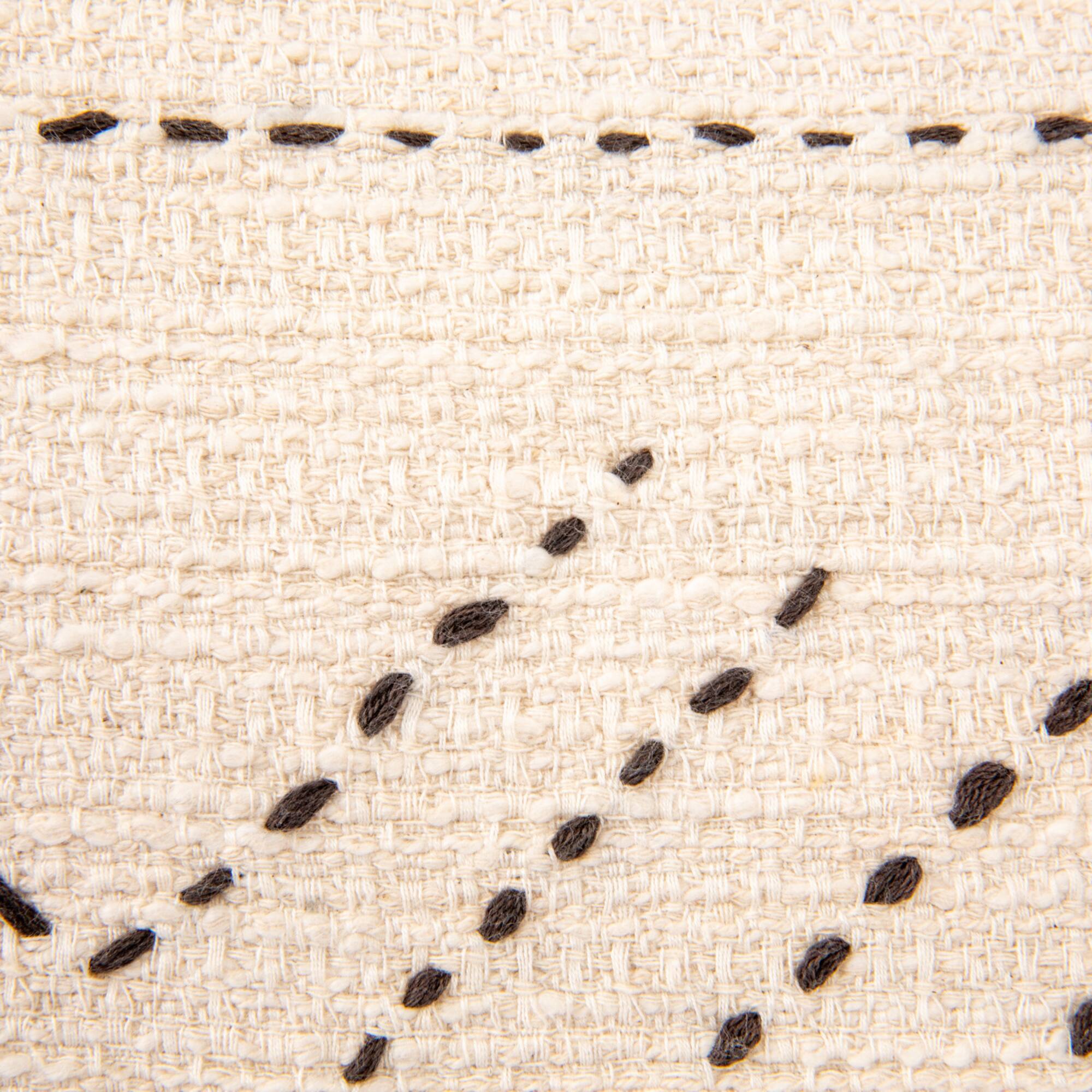 Hello Honey® Natural & Black Hand-Embroidered Cotton Lumbar Pillow with Kantha Stitch